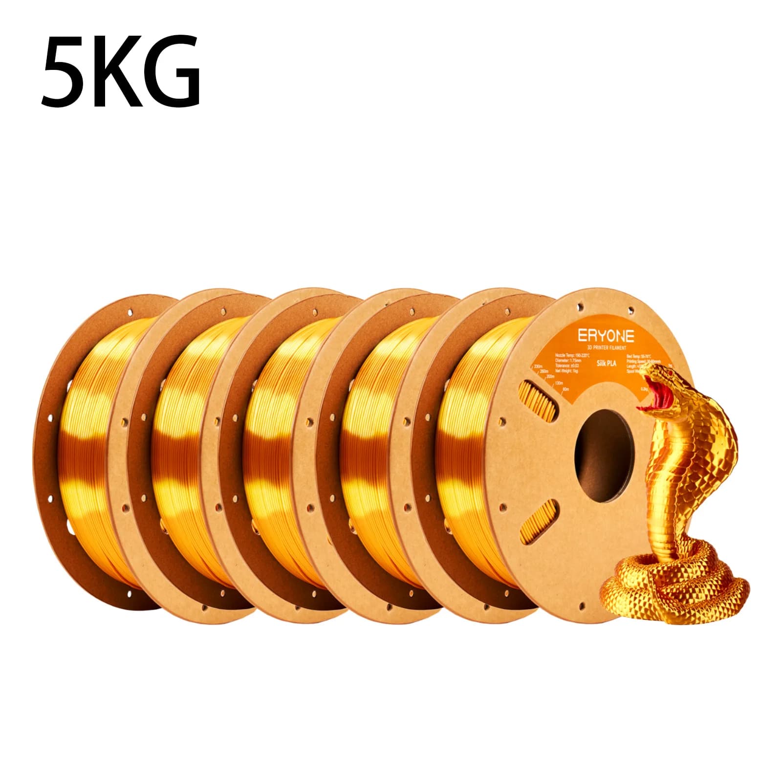 ERYONE 5kg Silk PLA Filament for 3D Printer 1.75mm +/- 0.03mm, Shiny Filament 1kg (2.1lbs)/Spool, Liquid Gold Compatible with most 3D printers