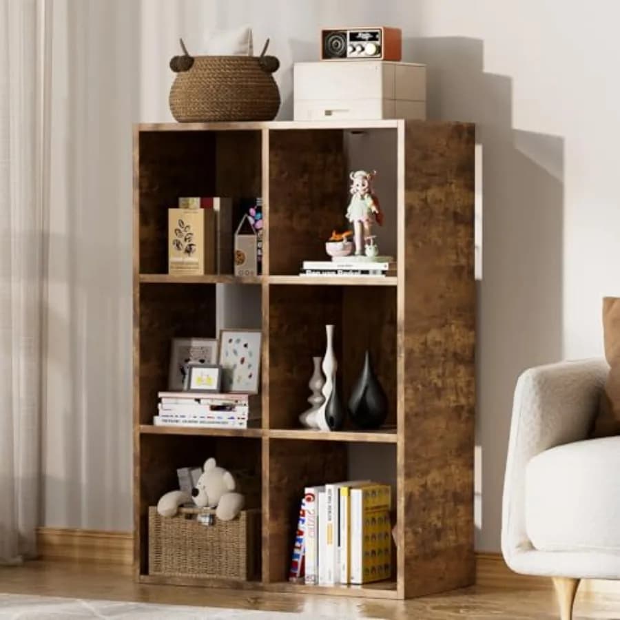 Organizzatore in legno con schienale aperto e pannelli posteriori rimovibili, libreria a cubo marrone da 11 pollici, scaffale a cubo per