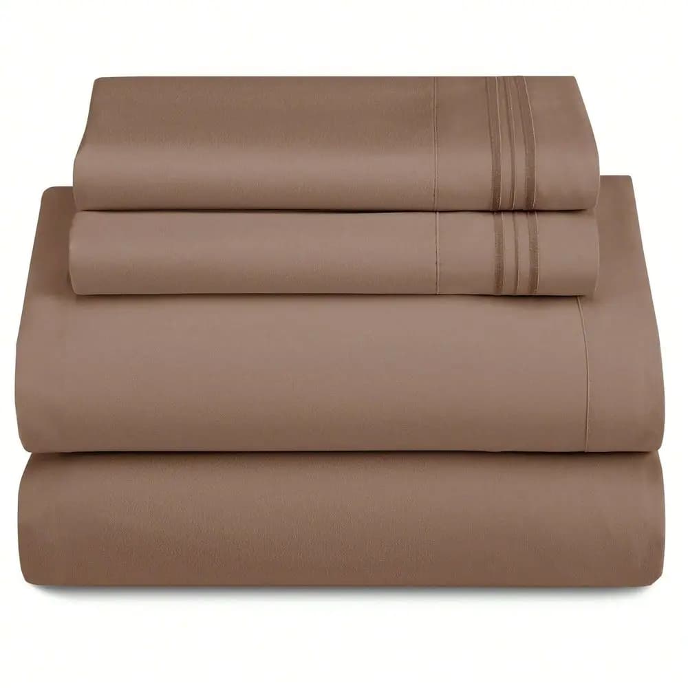 DECOR Set di lenzuola in microfibra spazzolata a tinta unita, 4 pezzi, con federe, set di biancheria da letto con tasche profonde per il massimo comfort