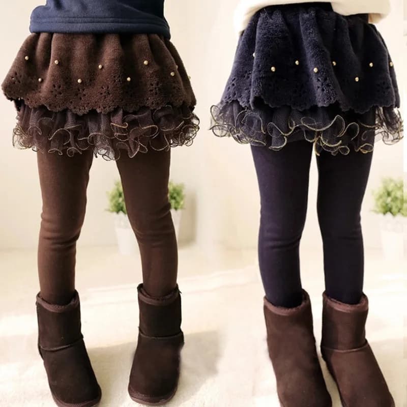 2023 nuove ragazze invernali leggings spessi gonna di pizzo legging per bambini pantaloni per bambini in cotone pantaloni tutu per bambini pantaloni caldi per bambini