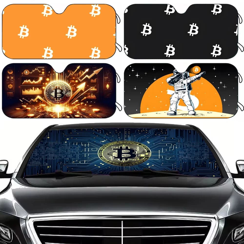 Divertente Bitcoin Crypto Criptovaluta Parasole per auto Parabrezza estivo Pieghevole Protezione UV Copertura per parabrezza con blocco del calore