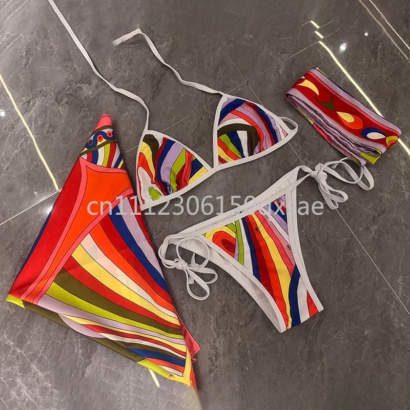 Set Bikini di Lusso da Donna con Fascia Arancione e Logo, Costume da Bagno Sexy con Scritta, Abbigliamento da Spiaggia
