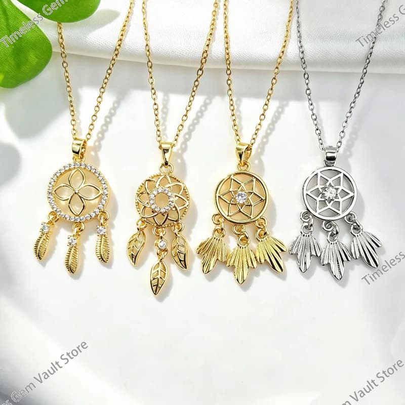 Dreamcatcher Tassel Necklace Gold Plated Copper Hollow Clavicle Chain Luxury Niche Design Fashion Jewelry for Women