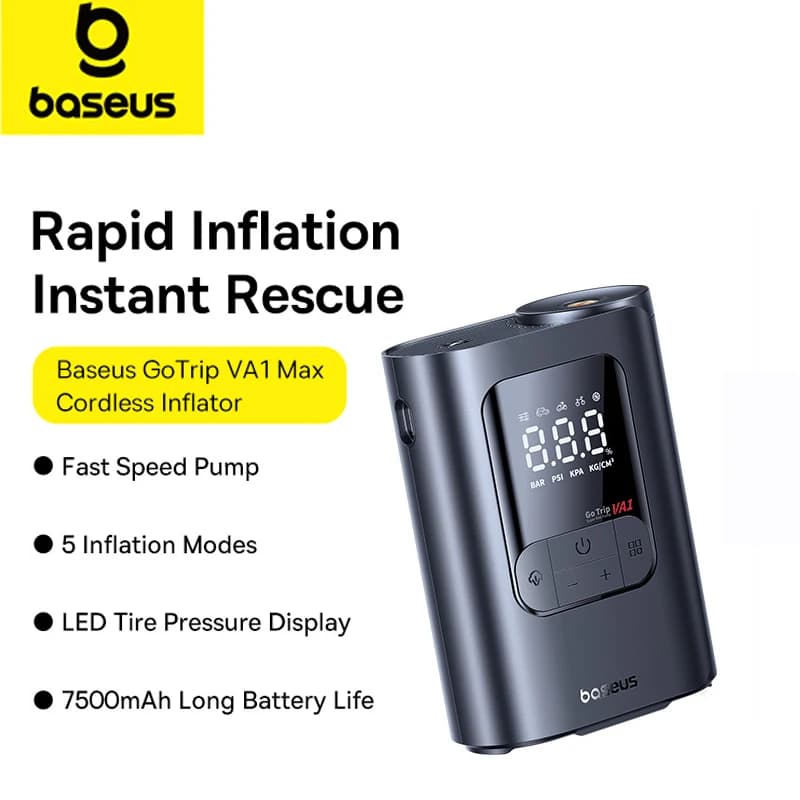 Baseus Pompa d'aria per auto Display digitale LCD Gonfiatore per pneumatici portatile 7500mAh Compressore d'aria wireless per auto Moto Bicicletta Palla