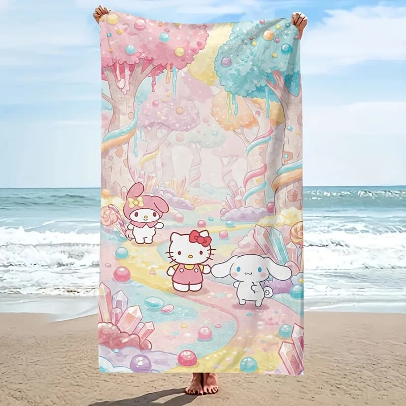1 pezzo di asciugamano da spiaggia Sanrio Hello Kitty in poliestere, ad asciugatura rapida, morbido e leggero, unisex, per nuoto, surf, campeggio, spiaggia P