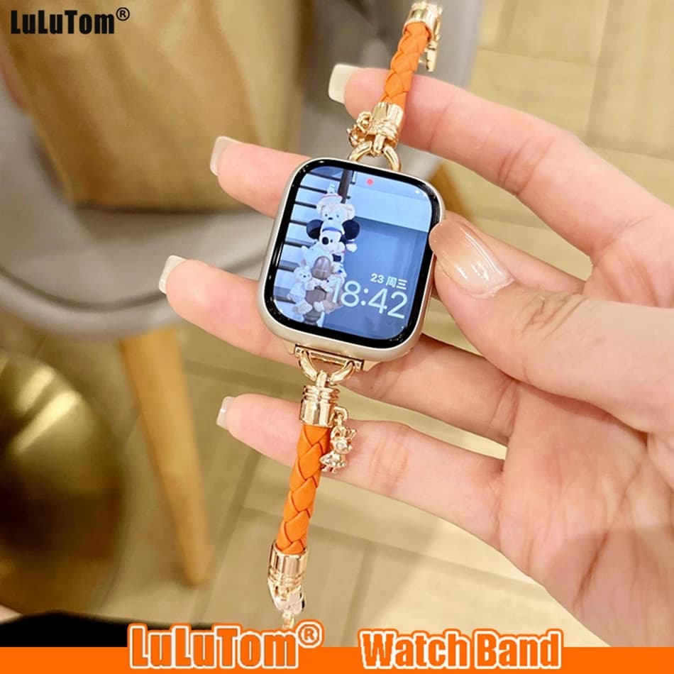Braid Leather Strap For Apple Watch Band Ultra 49 38 41 40 44 45 42mm Luxury Woman Bracelets IWatch Series 8 7 6 SE 5 4 3 Correa