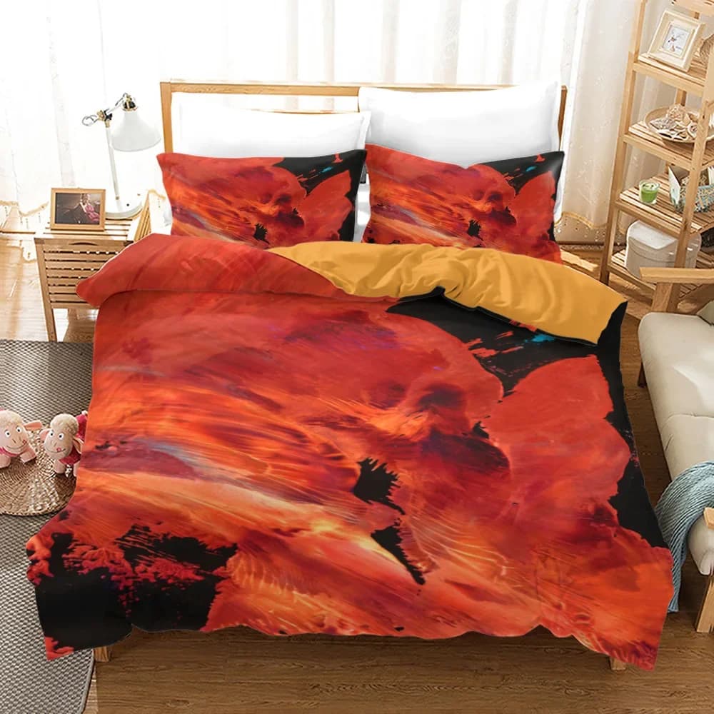 Copripiumino stile pittura a olio King/Queen Size Moderno Trendy Abstract Tono arancione Splash Ink Graffiti Set di biancheria da letto in morbido poliestere