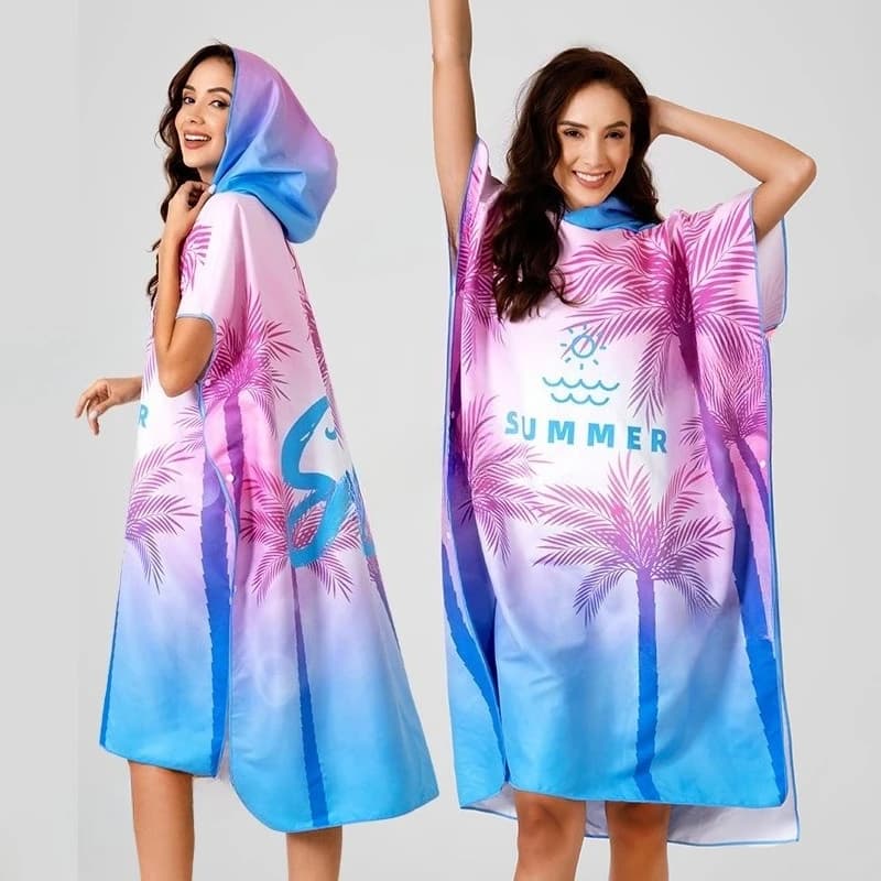 Quick-drying hooded changing room towel, microfiber, suitable for bathing, sun protection, adult swimming, portable beach towel