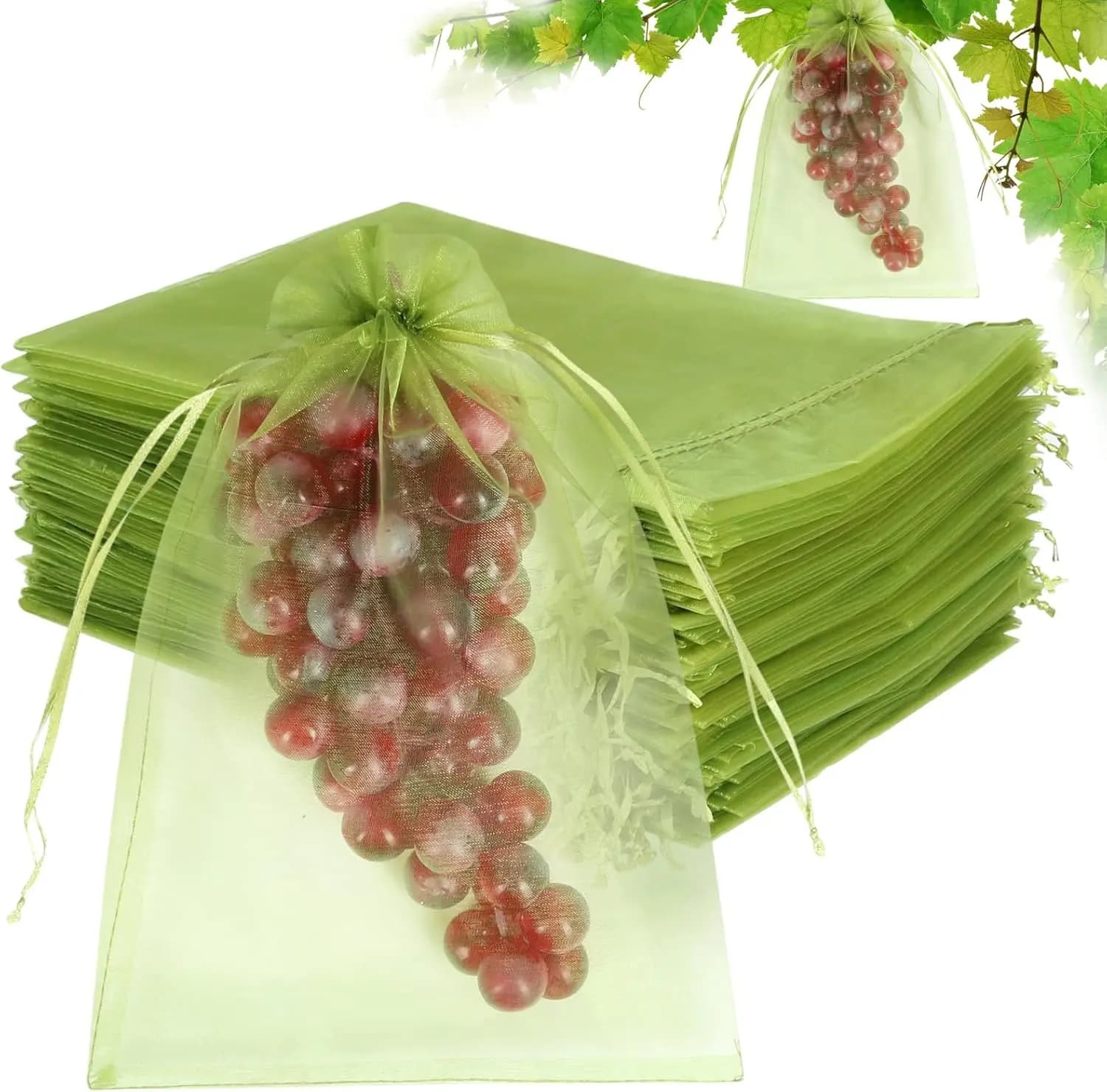 100 Sacchetti a Rete con Coulisse 8x12 pollici per Protezione Frutta, Barriera Riutilizzabile Contro i Parassiti per Uva, Mango, Giardino