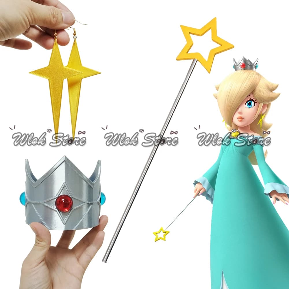 Anime Galaxy Princess Rosalina Cosplay Princess Crown Star Magic Wand Earrings Women Halloween Party Carnival Role Play Props