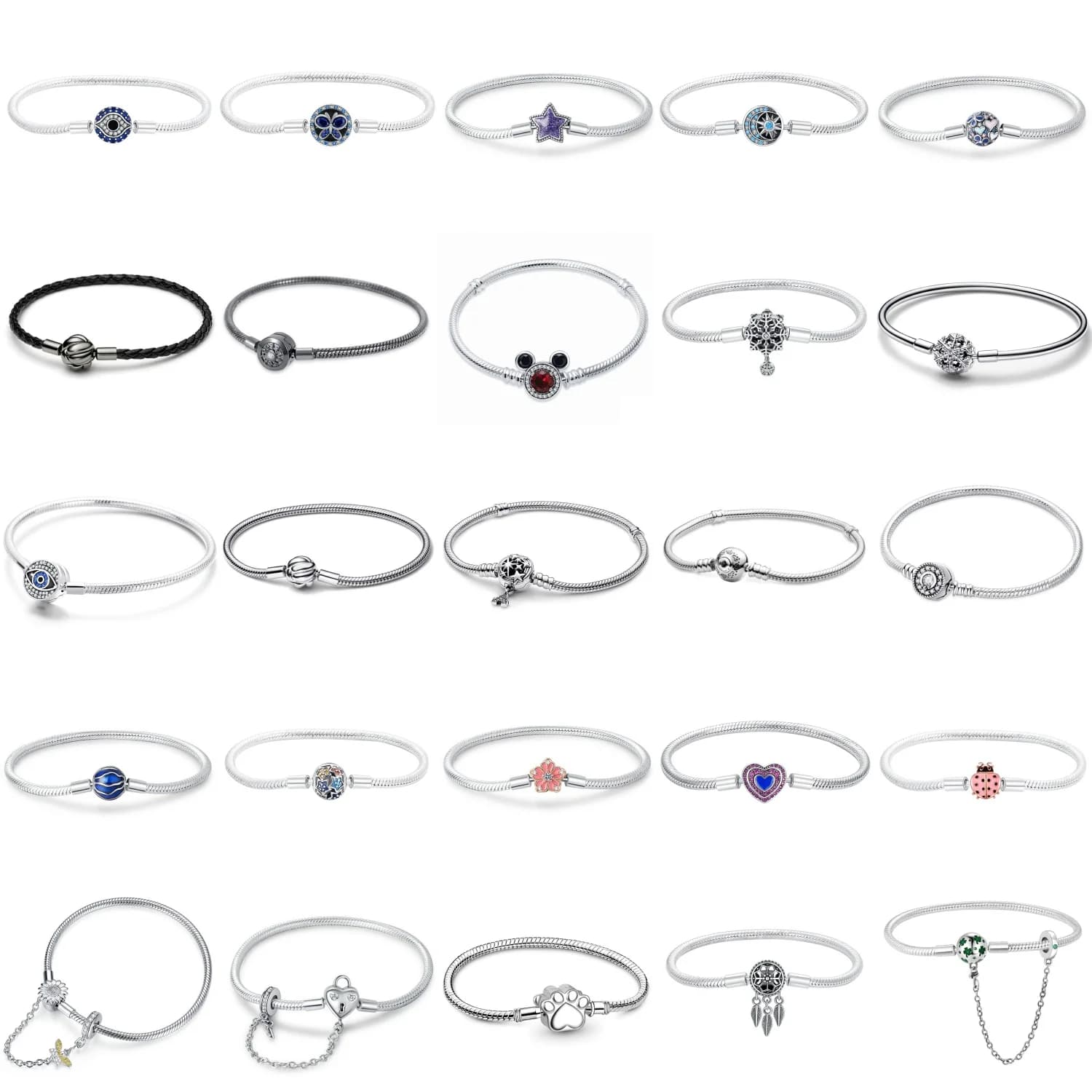 Hot Selling New 925 Sterling Silver Heart-shaped Butterfly Snowflake Dream Catcher Luxurious DIY Bracelet Women's Jewelry Gifts