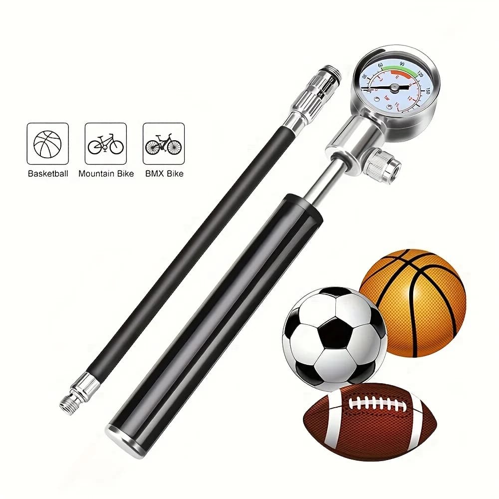 Pompa da bici portatile con manometro 120PSI Pompa da bicicletta MTB Pompa a mano in lega di alluminio per attrezzatura da ciclismo all'aperto per basket da calcio