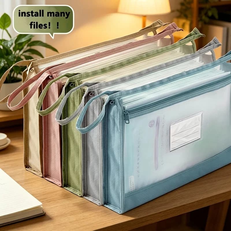 A4 Expanding File Organizer Bag Large Capacity Mesh Zipper Document Pouch With Handle For Office School Crafts Travel