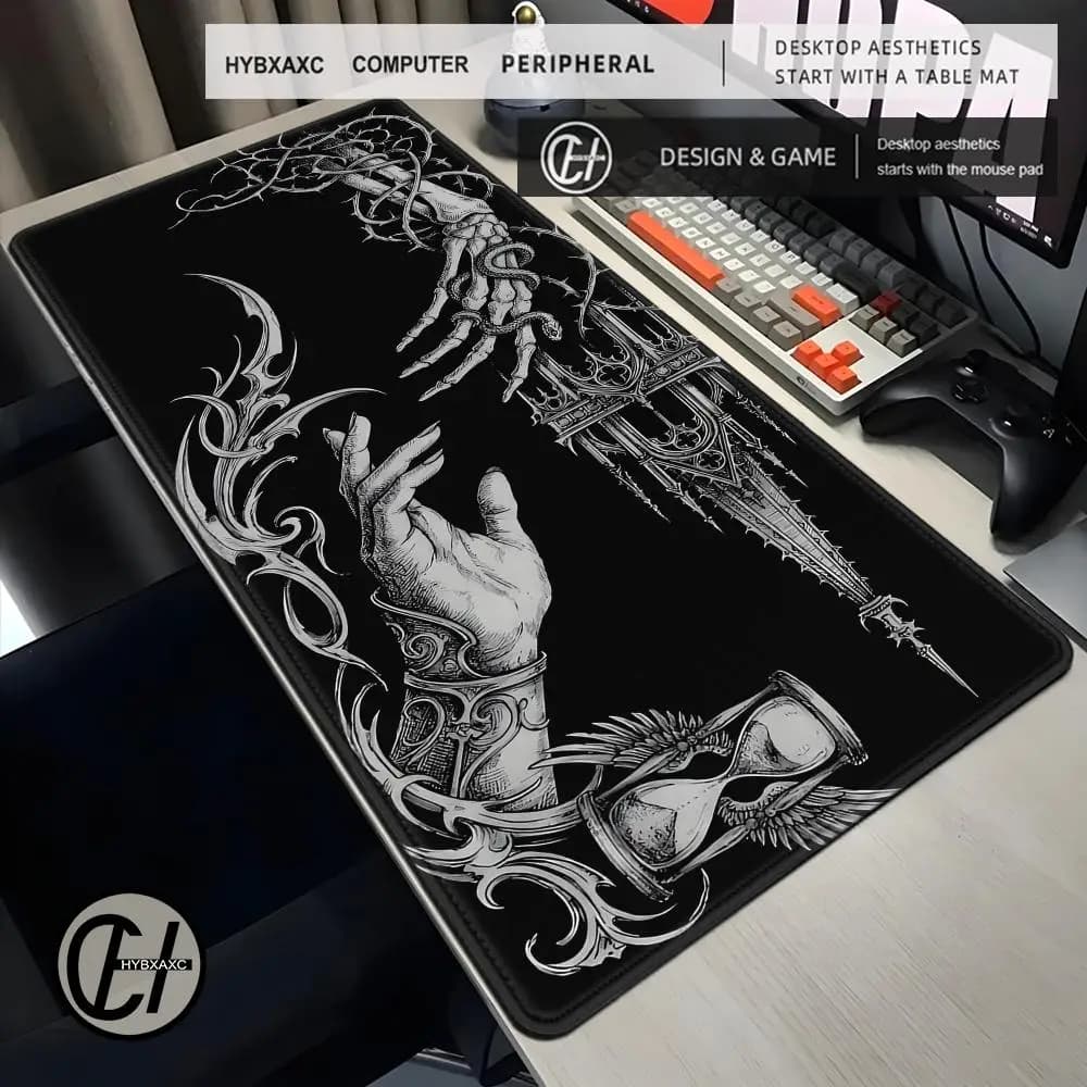 Tappetino per mouse estetico in bianco e nero XXL, accessori da gioco, tappetino per tastiera da ufficio, tappetino per tastiera antiscivolo per laptop, tappetino per mouse Cyber Goth carino