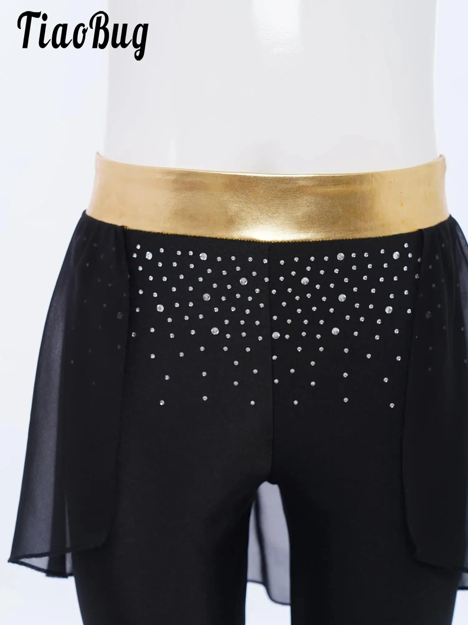 Costume da ballo per pattinaggio di figura per ragazze Leggings Patchwork Gonna a pannello in chiffon Balletto moderno Pantaloni da ballo jazz Costumi da spettacolo