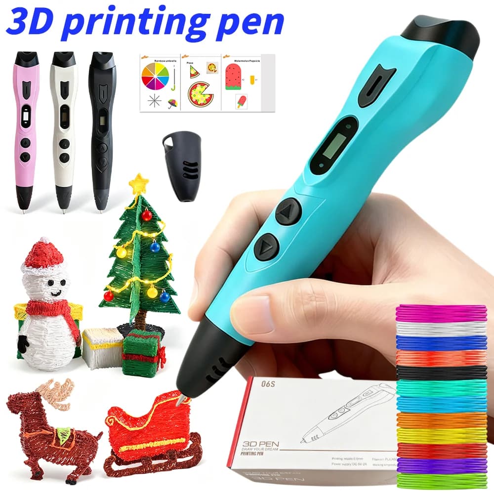 Upgraded 3D Printing Pen PLA ABS Filaments LCD Display with PLA Filament for Kids Child's Birthday Christmas Creative DIY Gift