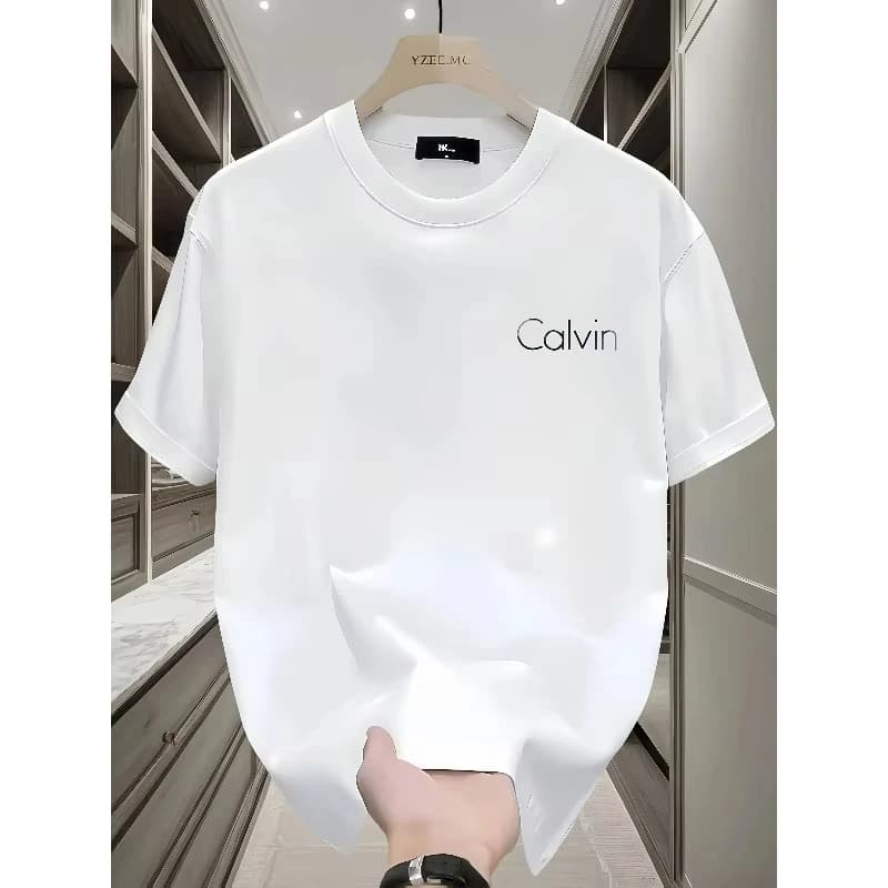 Subtle Embroidered Cursive Text Tee 100% Cotton Mens T Shirt for Summer Daily Wear Features A Simple Modern Visual Style