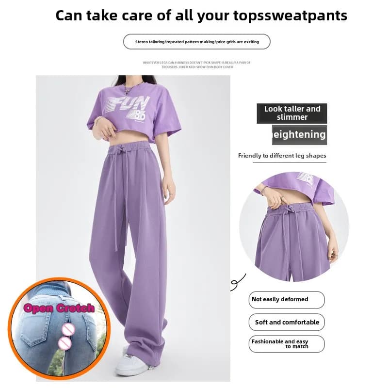 Pantaloni aperti Pantaloni sportivi con cinturino Pantaloni da donna Autunno e inverno Nuovi pantaloni casual dritti a vita alta Pantaloni sportivi da donna