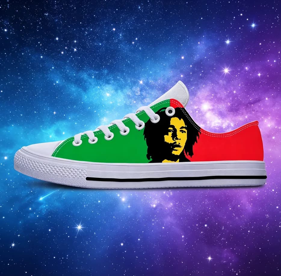 Scarpe di tela basse con ritratto artistico astratto di Bob Marley, sneakers personalizzate traspiranti alla moda unisex