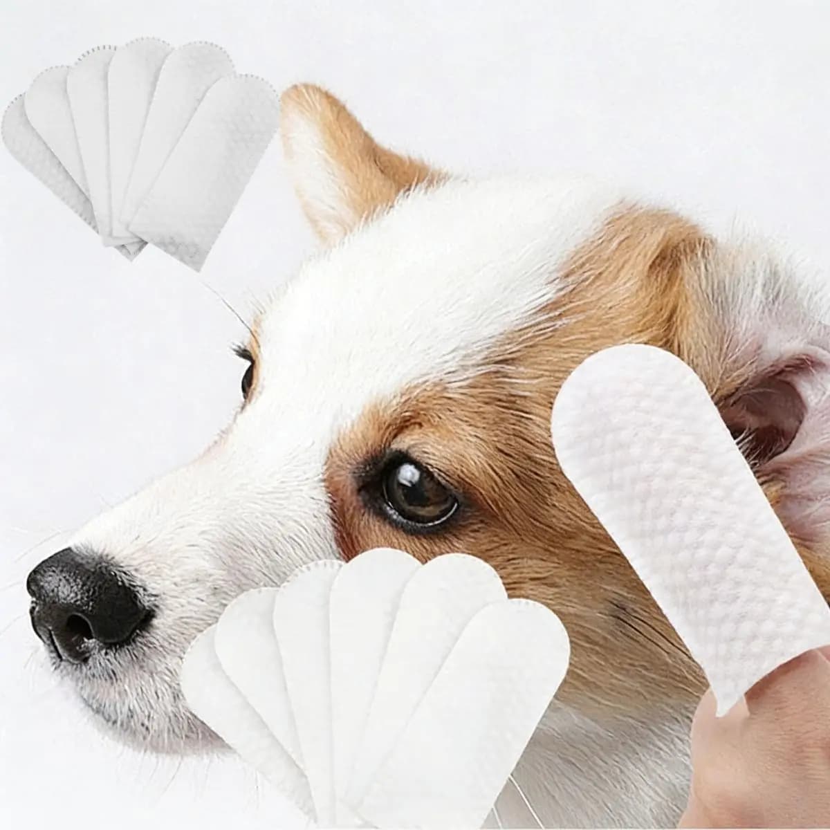 50 Pezzi Guanti in Cotone per Pulizia Orecchie Cani, Salviette Monouso per la Pulizia delle Orecchie degli Animali Domestici, Coperture per Dita, Guanti per la Pulizia delle Unghie