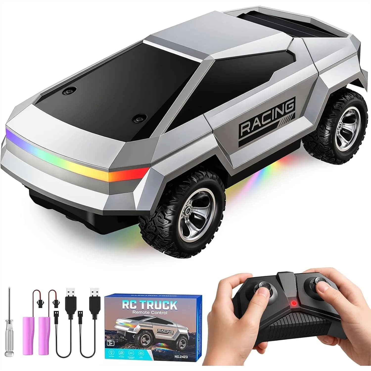 Auto Telecomandata 1/24 con Luci Colorate, Camion RC 2.4GHz per Bambini dai 3 ai 12 Anni, Giocattolo da Corsa Veloce