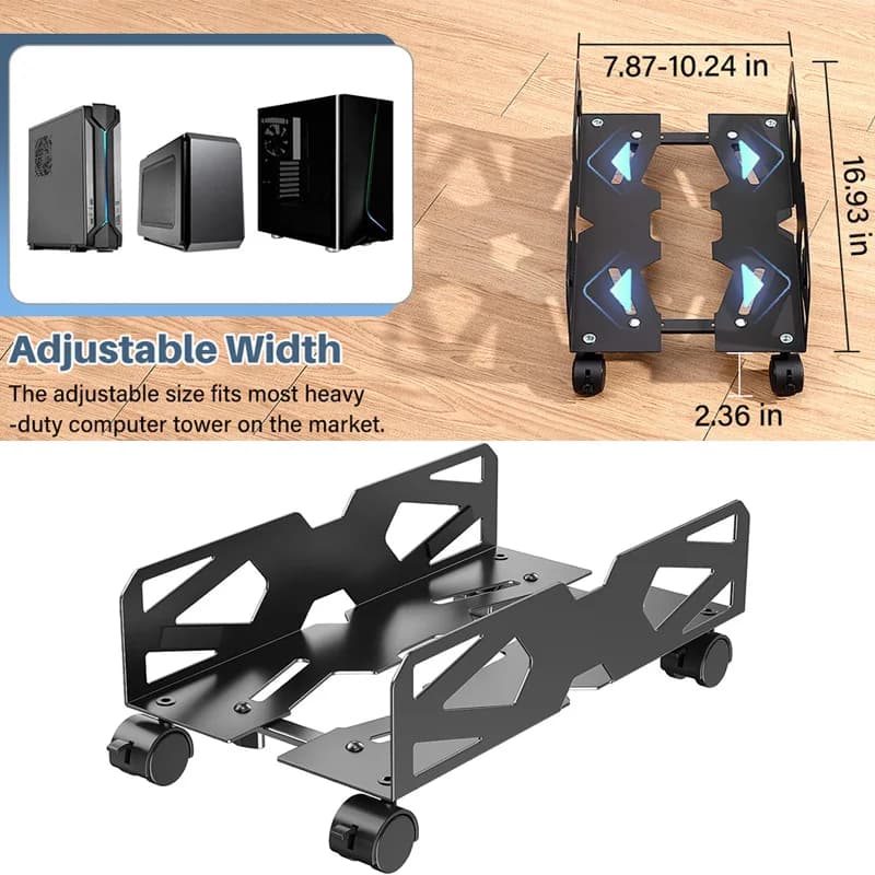 Mobile PC Tower Stand,Adjustable Metal Computer Tower Stand,PC Floor Stand with 4 Locking Caster Wheels,CPU Holder for Office