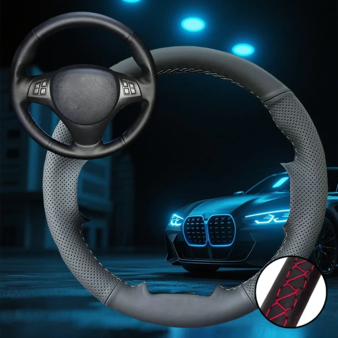 Woven cover for custom car steering wheel for BMW M Sport M3 E90 E91 E92 E93 E87 E81 Car accessories Hand sewn steering wheel