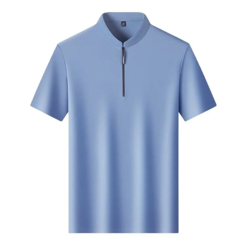 Men's casual and fashionable short sleeve shirt, polo with high neck, comfortable top, outdoor sportswear, elegant golf clothing