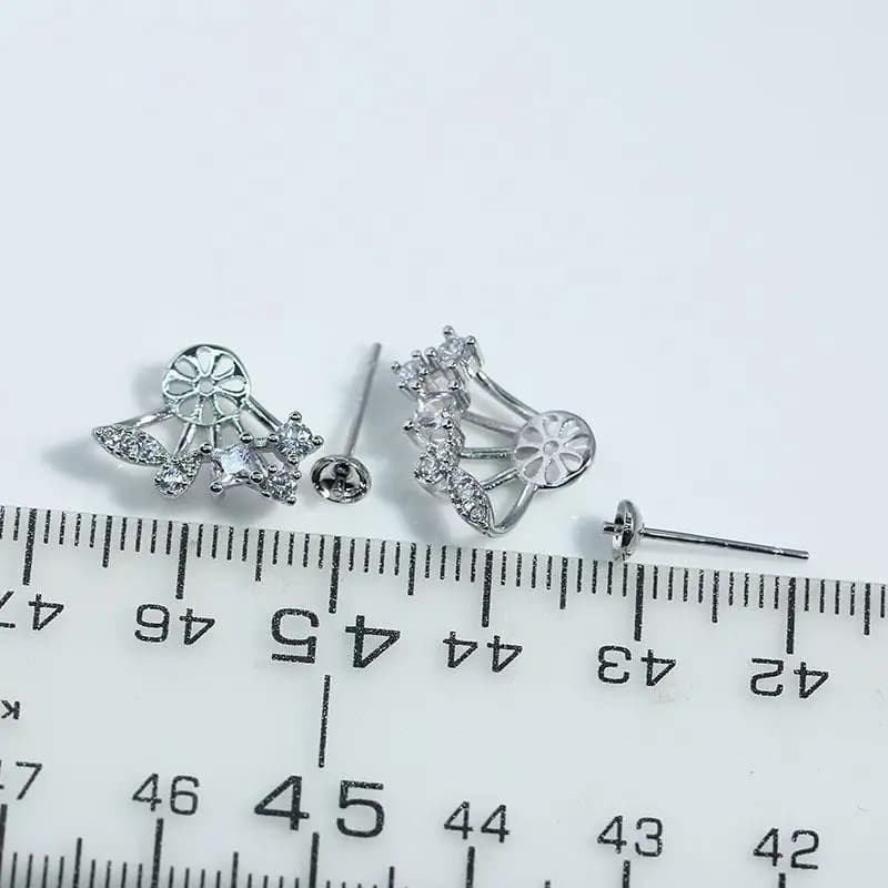 E102 Orecchini a perla con farfalla in rame placcato oro e ago in argento sterling S925, componenti per la creazione di gioielli fai da te, accessori per gioielli