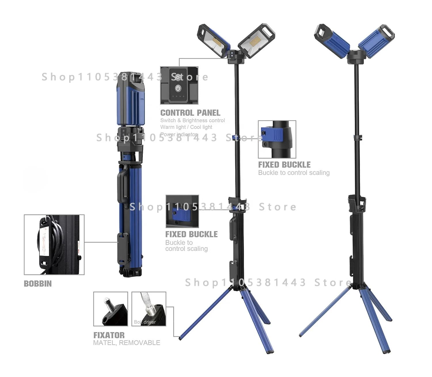 Faro da Lavoro Portatile Ricaricabile con Treppiede da Terra