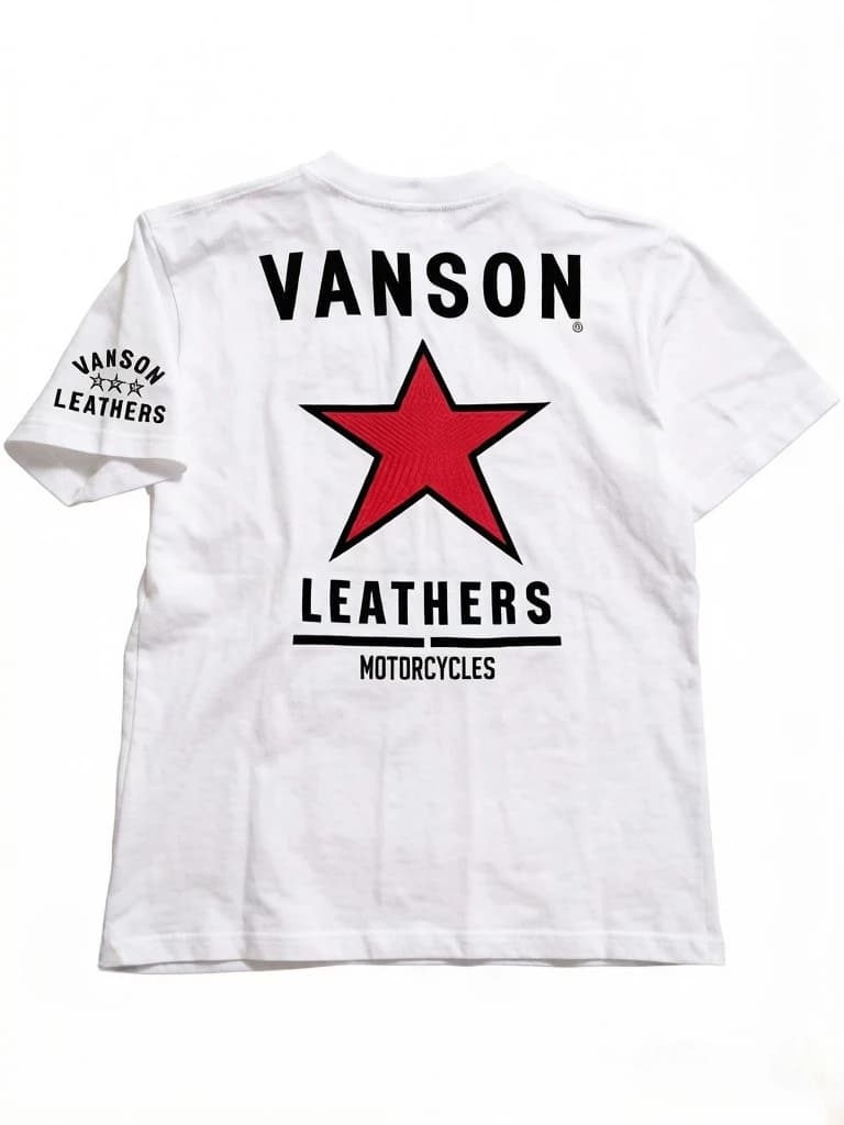 T-shirt da uomo in cotone nero, con stella rossa e motivo motociclistico "VANSON LEATHERS" - Casual, girocollo, maniche corte