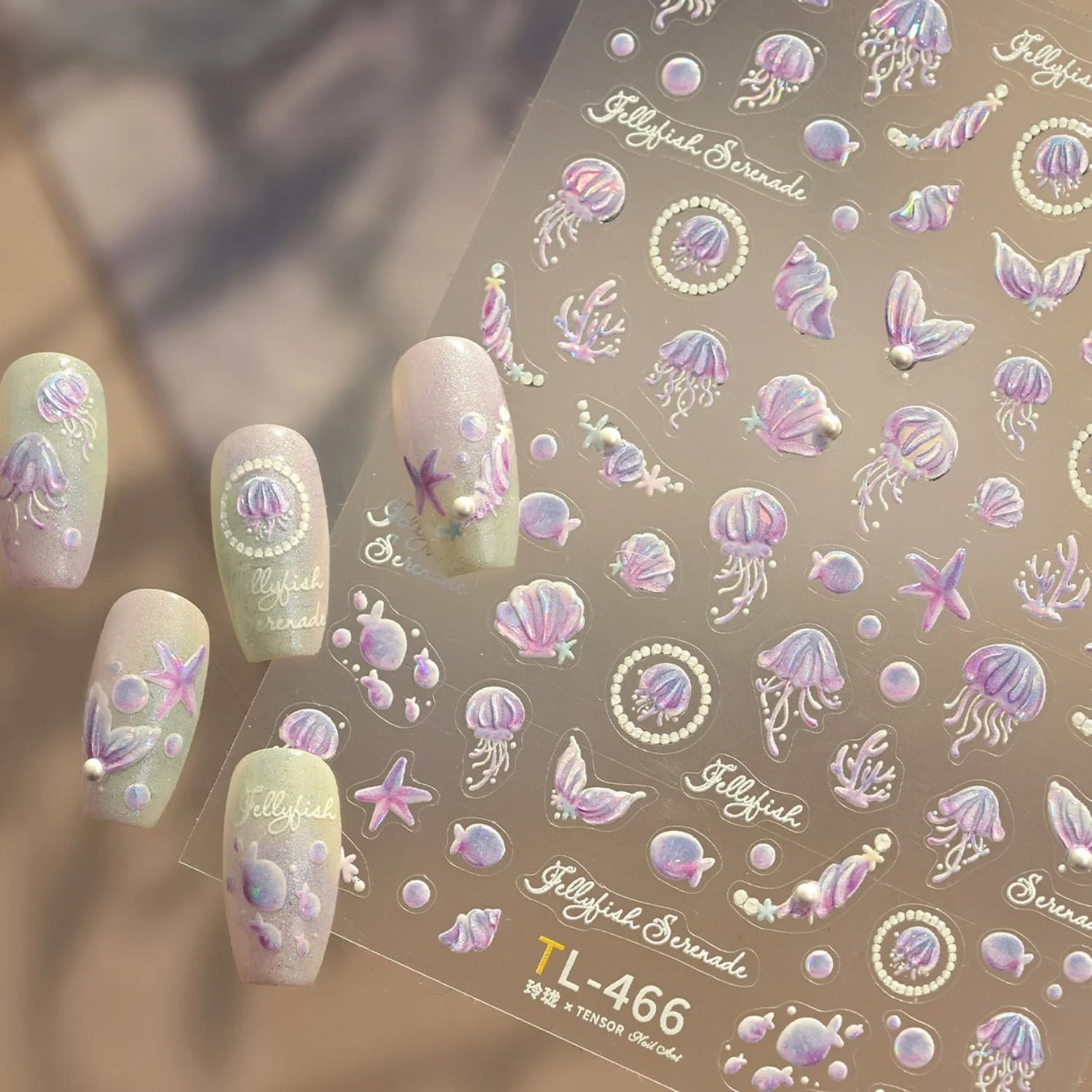 Adesivi per Unghie 5D con Meduse, Conchiglie, Stelle Marine, Perle, Coralli e Alghe, Decorazioni Estive per Nail Art