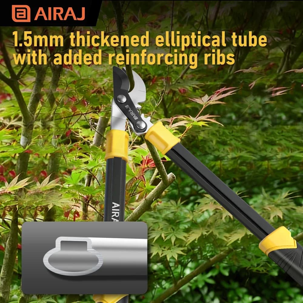 AIRAJ pruning scissors, extendable aluminium handle for thick branches, manual garden tools with SK5 blade, replaceable blades