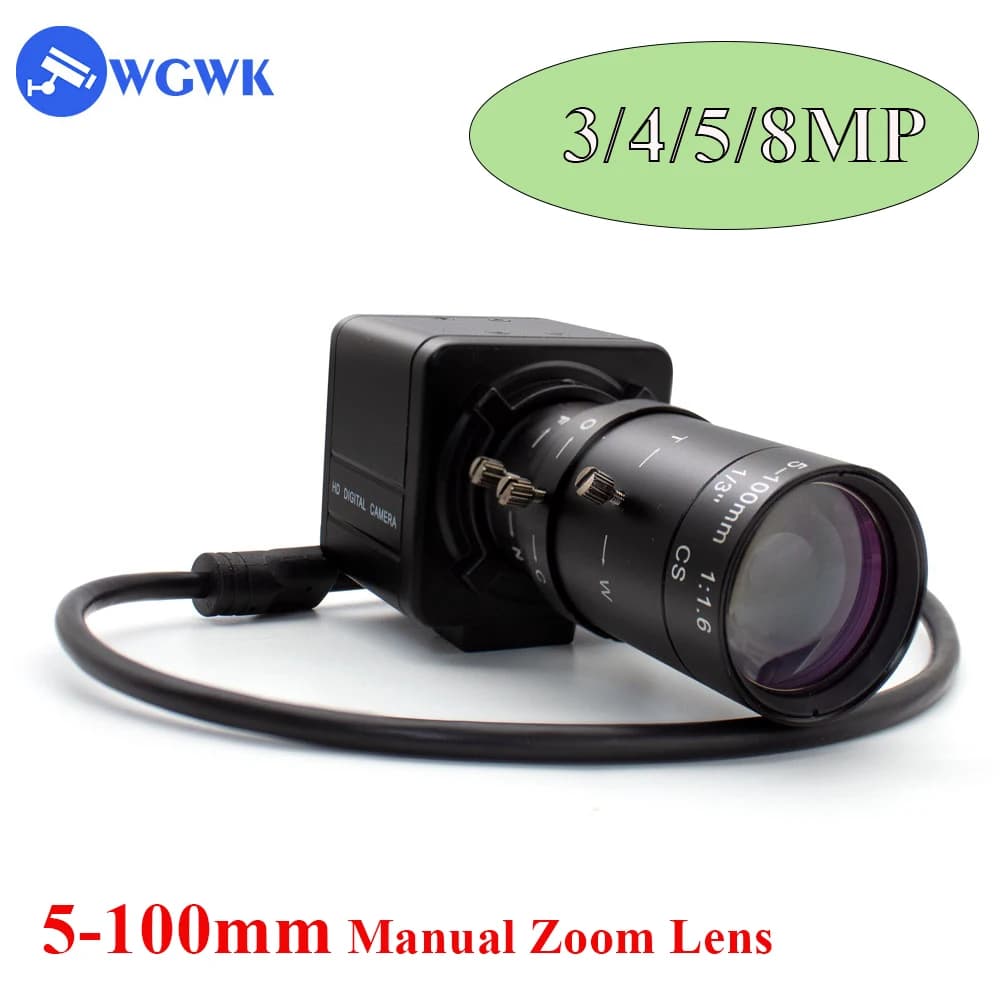 WGWK Mini industrial camera 3/4/5/8 MP with 5-100 mm manual zoom Objective with CS Webcam CMOS 4K Internal Security Audio ONVIF