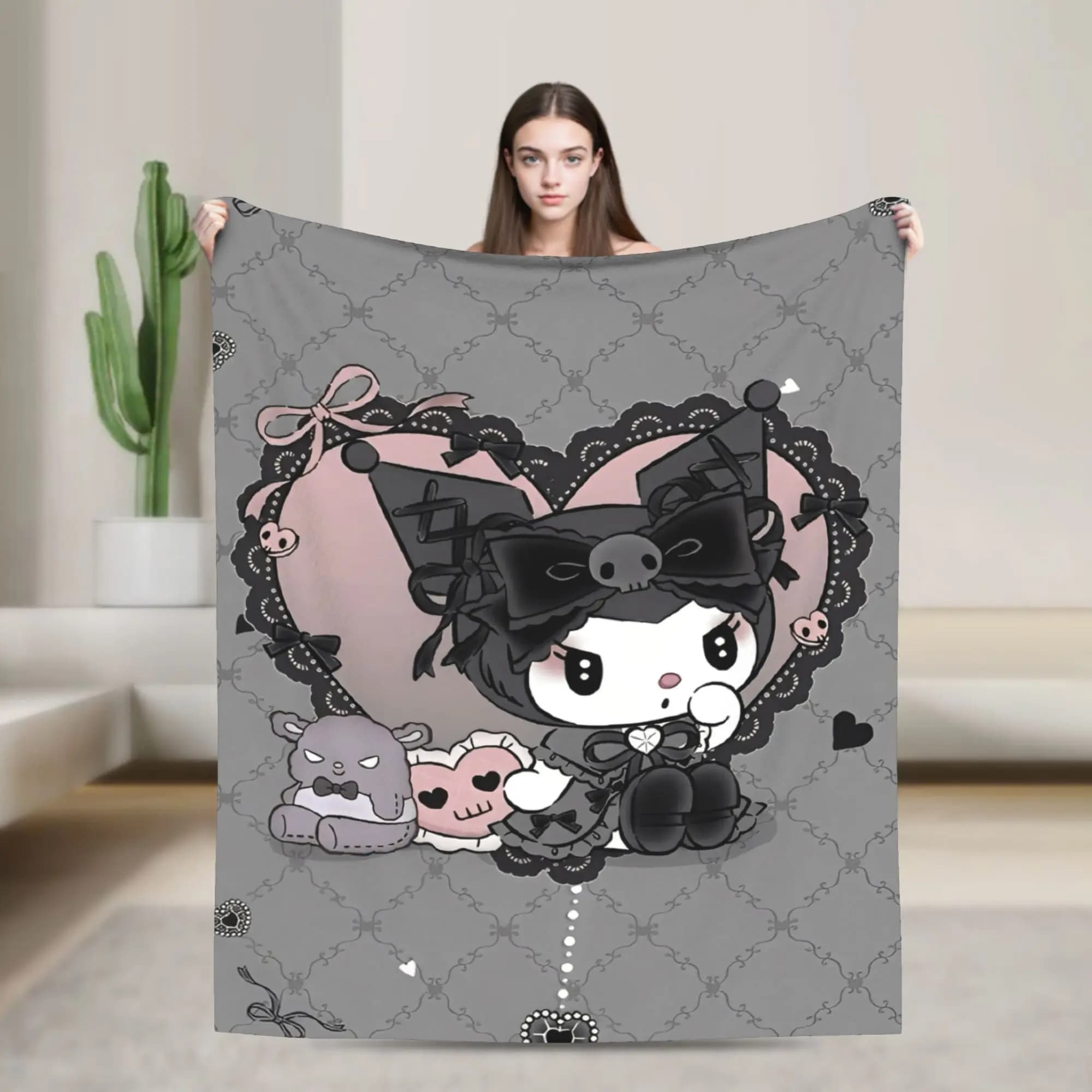 Kuromi Cute Cartoon Coperte Decorazione in flanella Plaid Traspirante Coperta super calda per letto Tappeto per auto