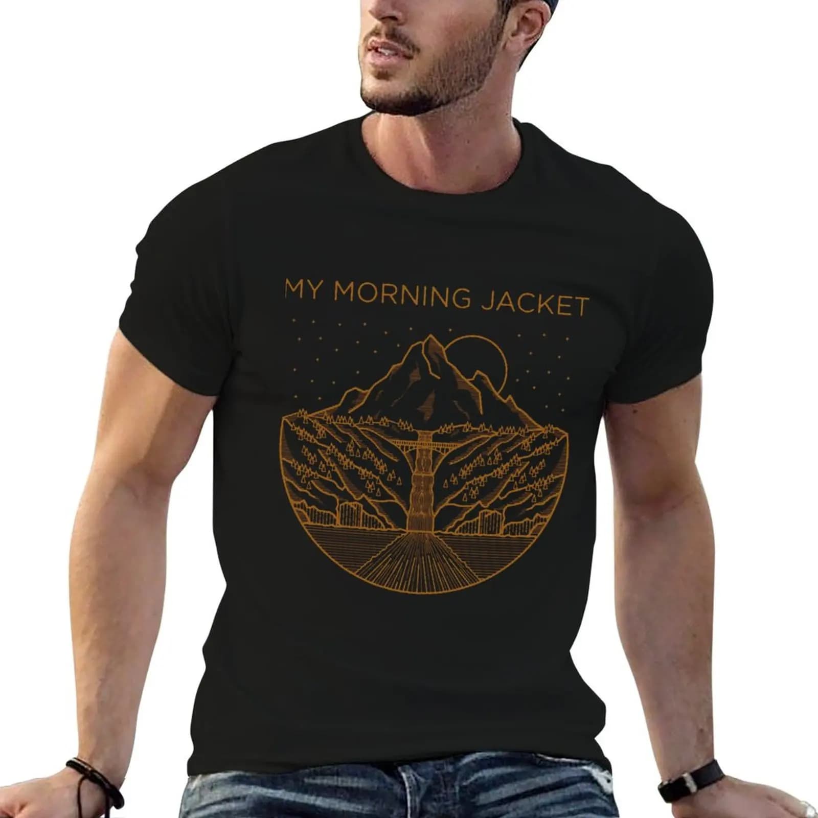 My Morning Jacket Iconic Graphic _setting Sun And Mountains_ For The Amazing Ind T-Shirt t shirt man casual T-Shirt