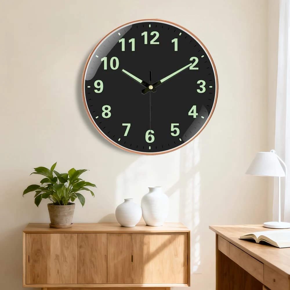 Silent Luminous Wall Clock with Numbers and Hands Lightweight for Bedroom, Living Room, Kitchen, Office, Modern Furniture