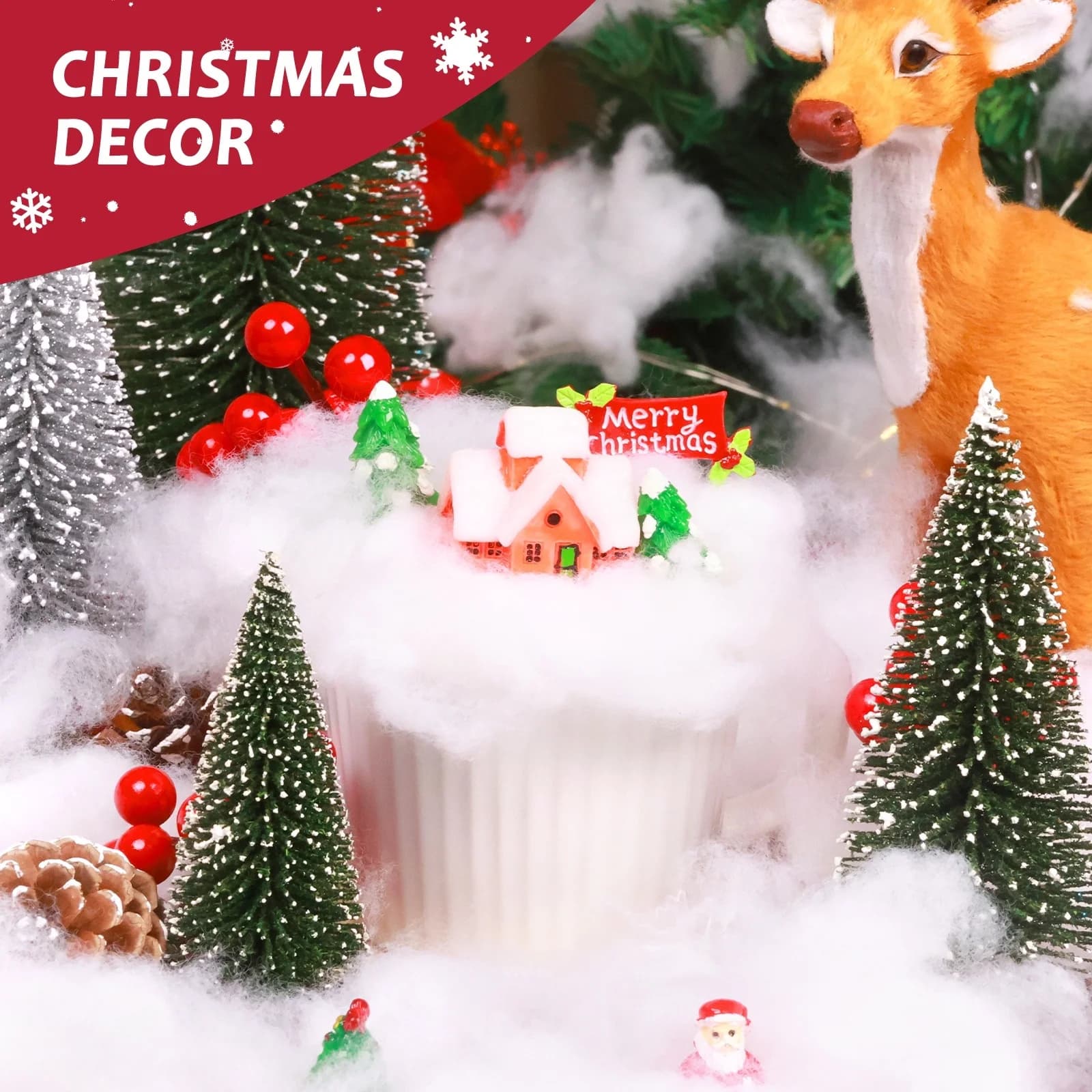 Fluffy Artificial Cloud Snow Cotton 2pcs/set Non-Toxic Reusable Fake Snow Clumps Pine Wreath Mantel Tier Tray Table Decor Soft Winter Frost Festive Vibe Handmade Craft Ornament Gift
