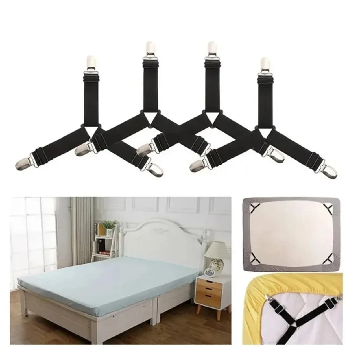 4Pcs Triangular Adjustable Bed Sheet and Quilt Holder Tablecloth Sofa Cover Bed Sheet Fastener Tent Metal Fixed Sheet Clamp