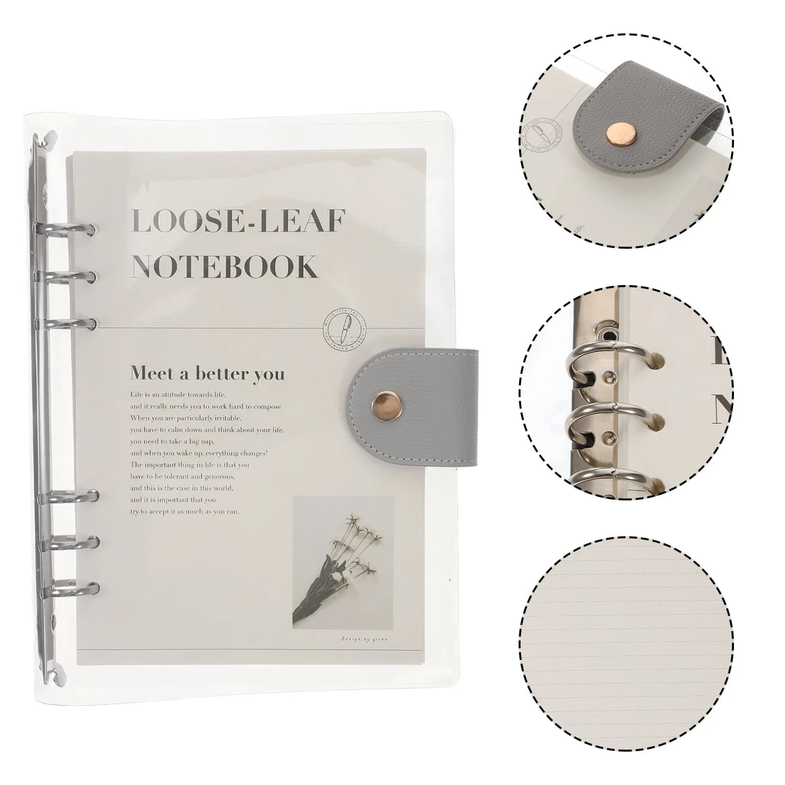Blocco Note a Fogli Mobili Trasparente, Raccoglitore Staccabile, Agenda Giornaliera Semplice ed Elegante, Quaderno per Ufficio, Scuola e Casa