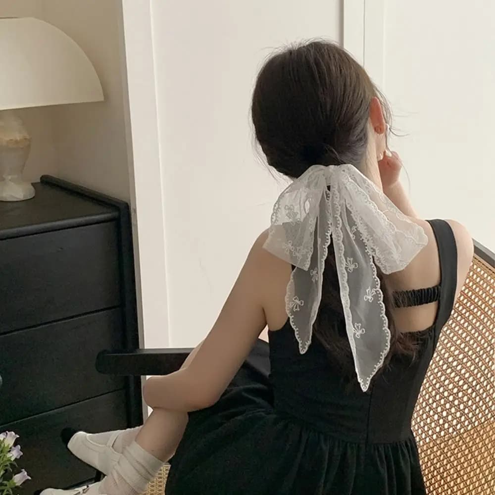 Pastoral Style Lace Hair Scarf Soft Wrap Adjustable Sweet Bow Headband Elegant Turban Accessories Ribbon Hair Strap Women