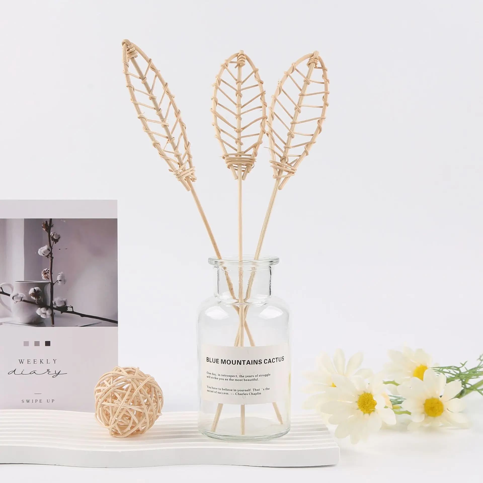 Bastoncini in Rattan per aromaterapia a forma di foglia, accessori per bottiglie con diffusore a bastoncini per decorazioni per la casa, bastoncini per diffusore in legno di olio profumato