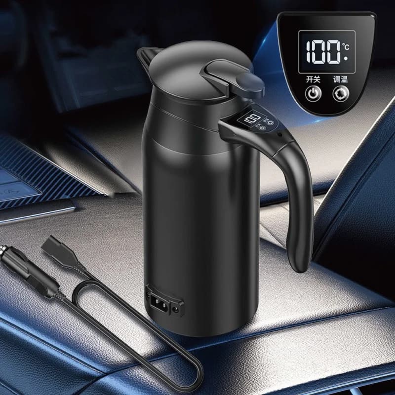 Universal Smart Electric Kettle for 800ml Car with Temperature Adjustment, Travel/Camper Insulated Kettle with 12V/24V cigarette lighter