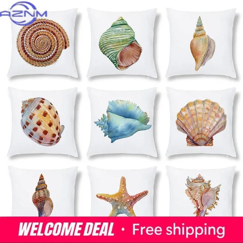 Seashell Conch Pattern Cushion Cover Marine Style Sofa Seat Pillow Shell Print