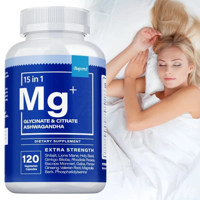 Magnesium supplement + Ashwagandha - with magnesium citrus fruits, reduces stress, for sleep, promote training health, heart and bone health