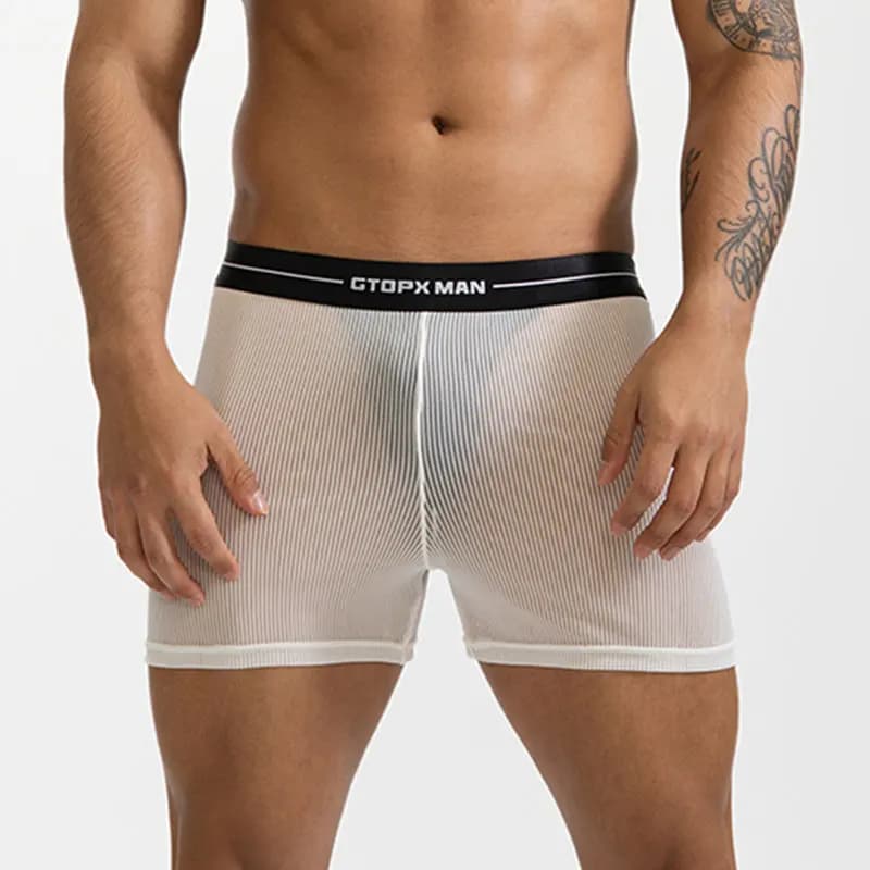 Mens Sexy Mesh biancheria intima trasparente a vita media Boxer ultrasottili mutandine traspiranti Homewear pantaloni a freccia mutande solide