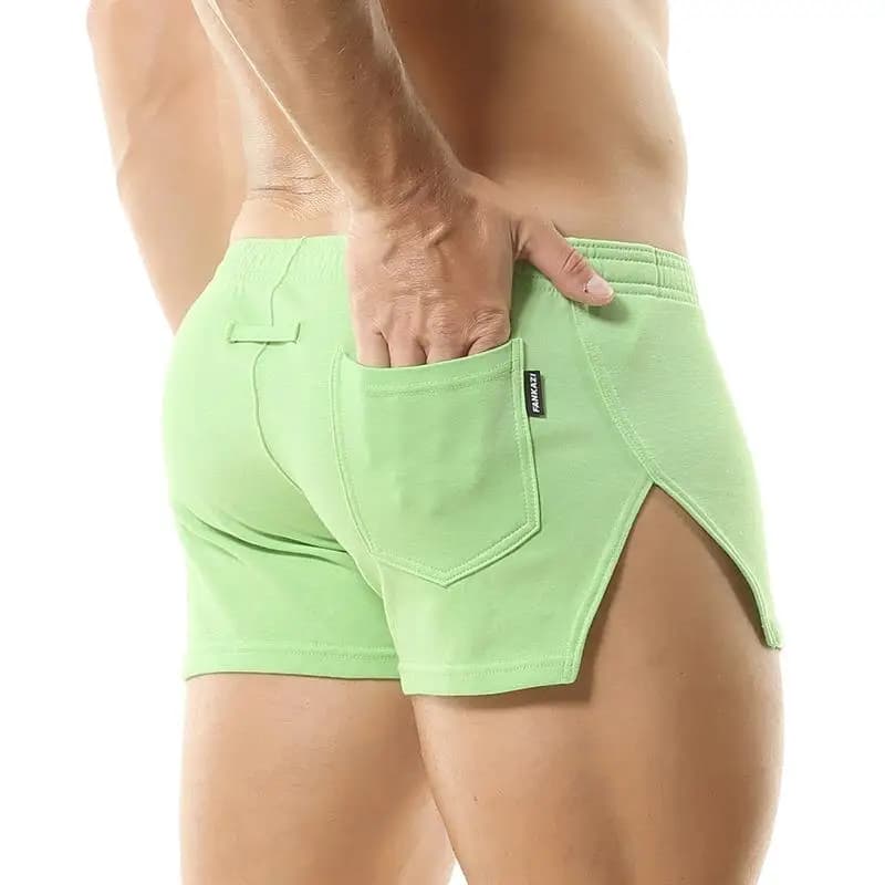 Pantaloncini da uomo in cotone con tasche, vita media, interno diviso, comodi per la casa, intimo sportivo, tinta unita, pantaloni a pantaloncino da uomo
