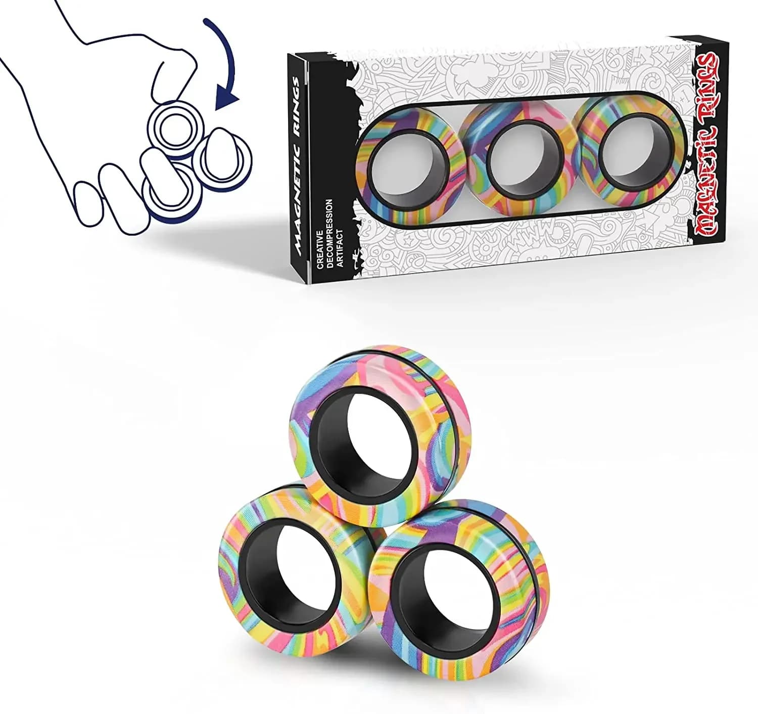 1pc Anelli magnetici per dita Set di giocattoli colorati Fidget Magneti per adulti Anelli rotanti per alleviare lo stress Terapia di sollievo dall'ansia
