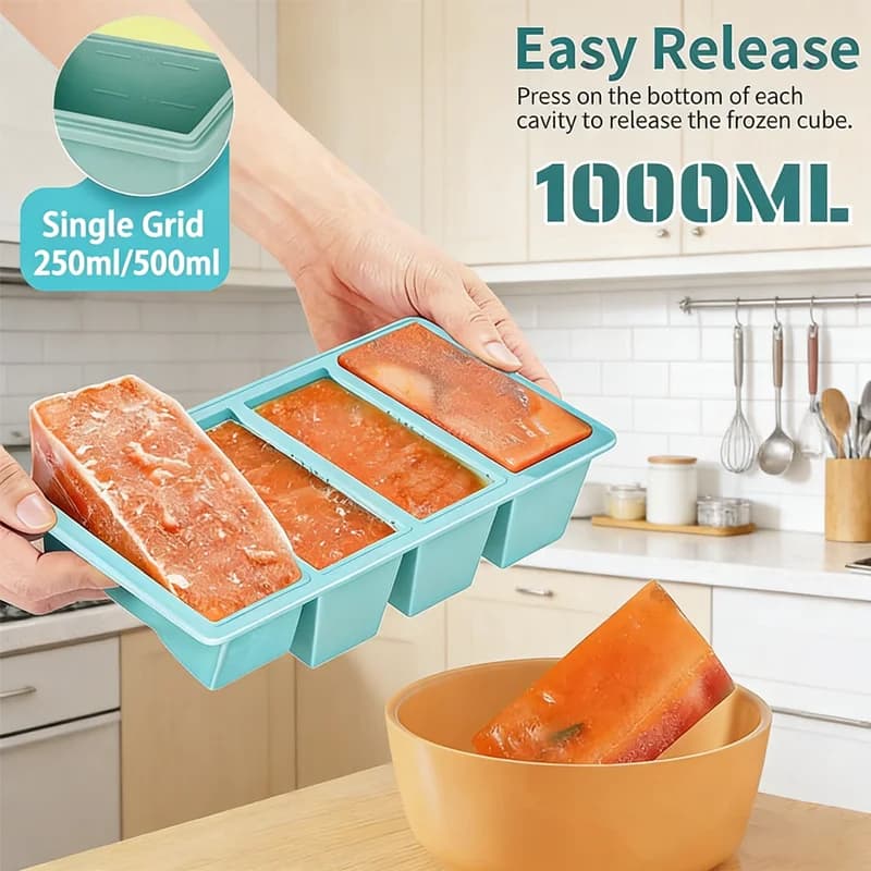 Stampo in silicone per ghiaccio 250ml 500ml, vassoio singolo grande per congelatore, contenitore per alimenti senza BPA, riutilizzabile per congelare zuppe e salse