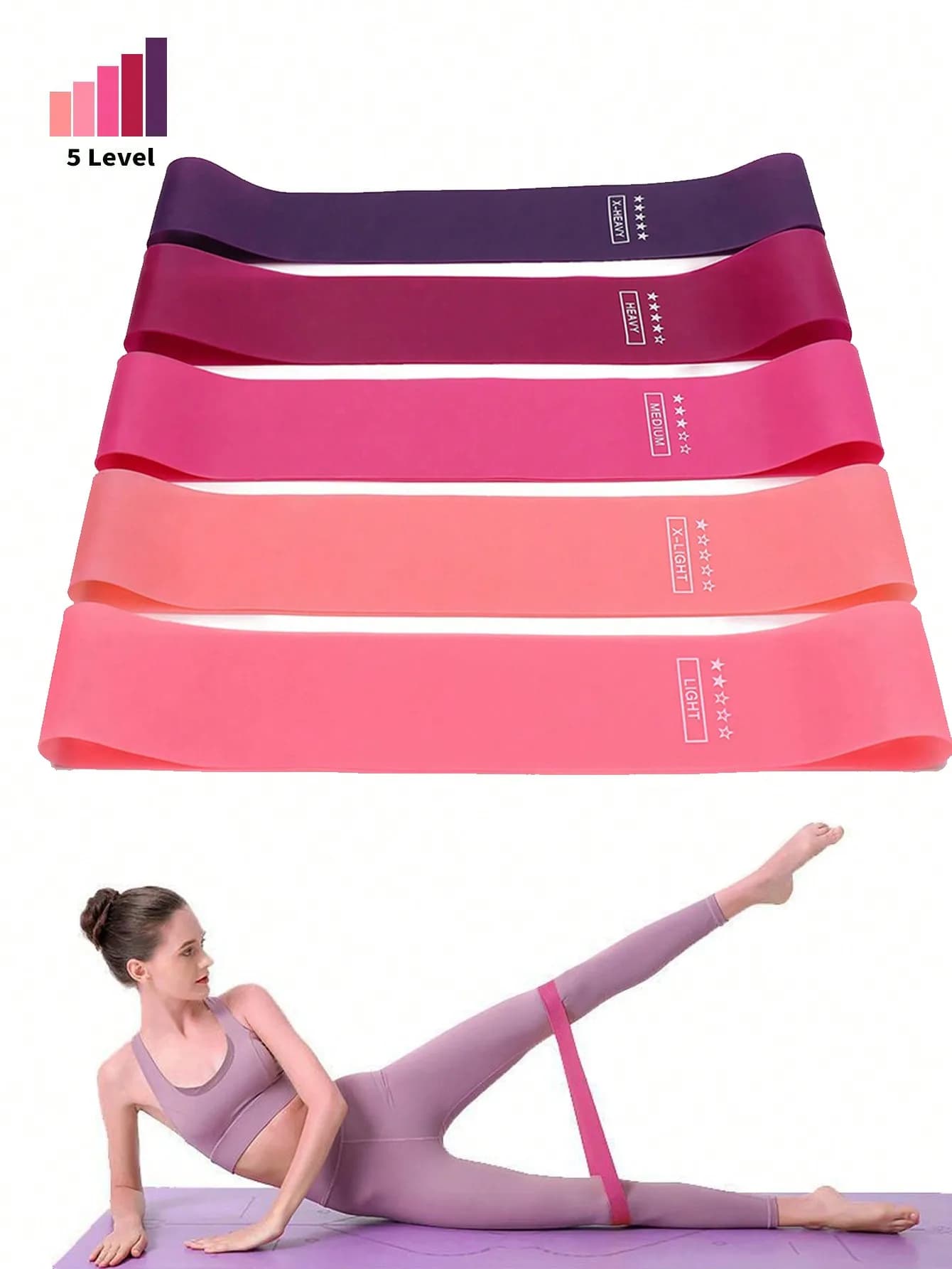 Set di fasce elastiche rosa sfumato per allenamento gambe e fianchi, squat, fitness a casa, modellamento del corpo, strumenti per l'allenamento.